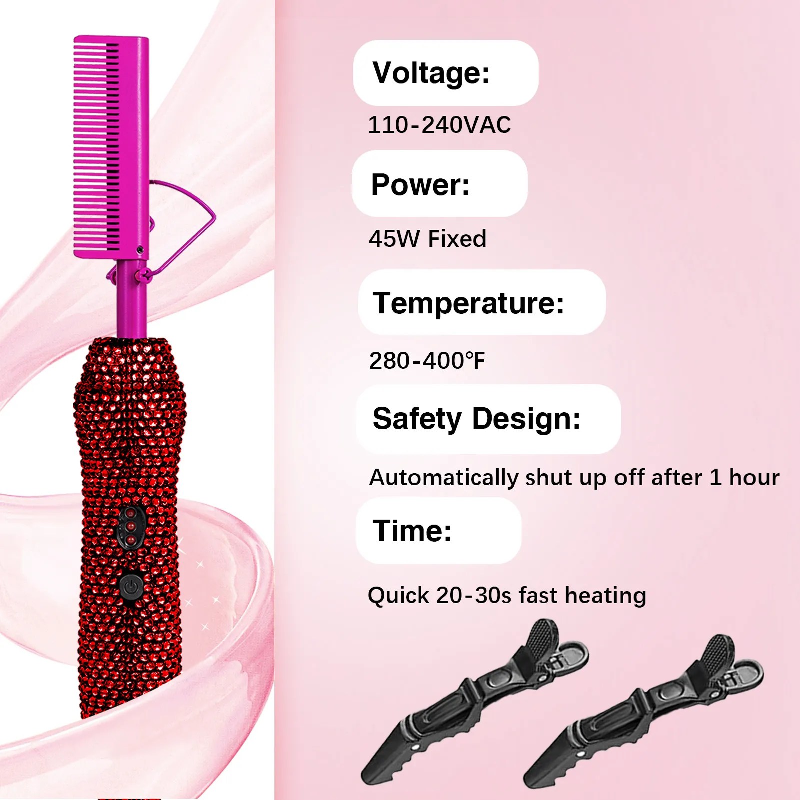 Rose Red Diamond Hot Comb 450?F Adjustable Heat
