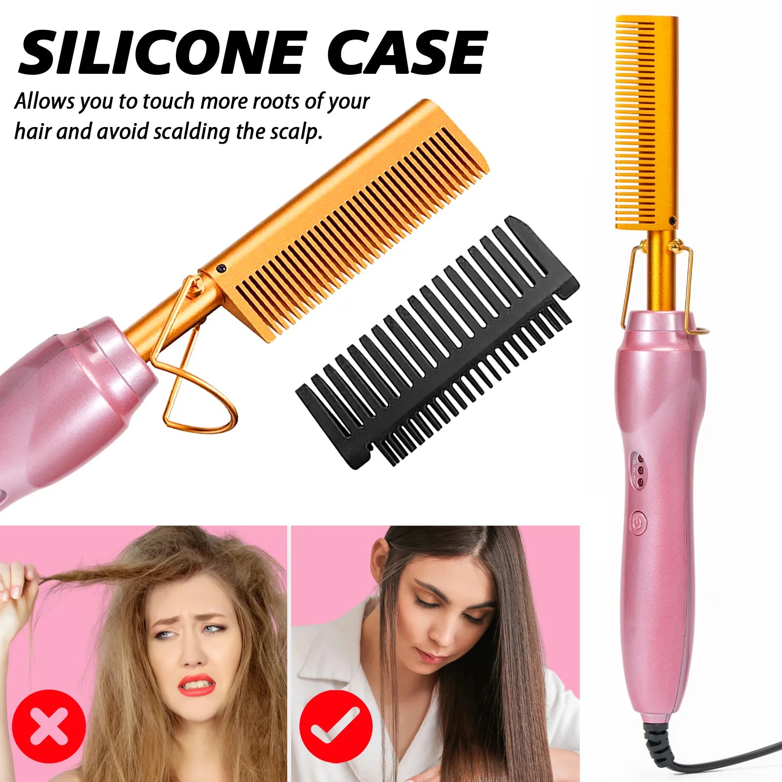 19 counts Electric Hot Comb Hair Straightening Comb(pink)