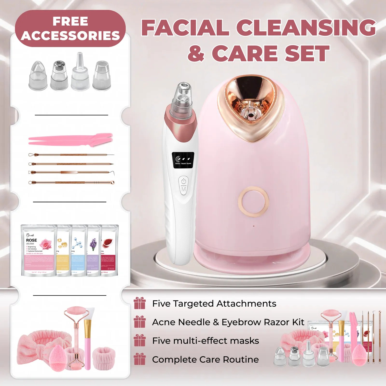 Pjordo 7-in-1 Facial Steamer Spa Kit with Blackhead Remover