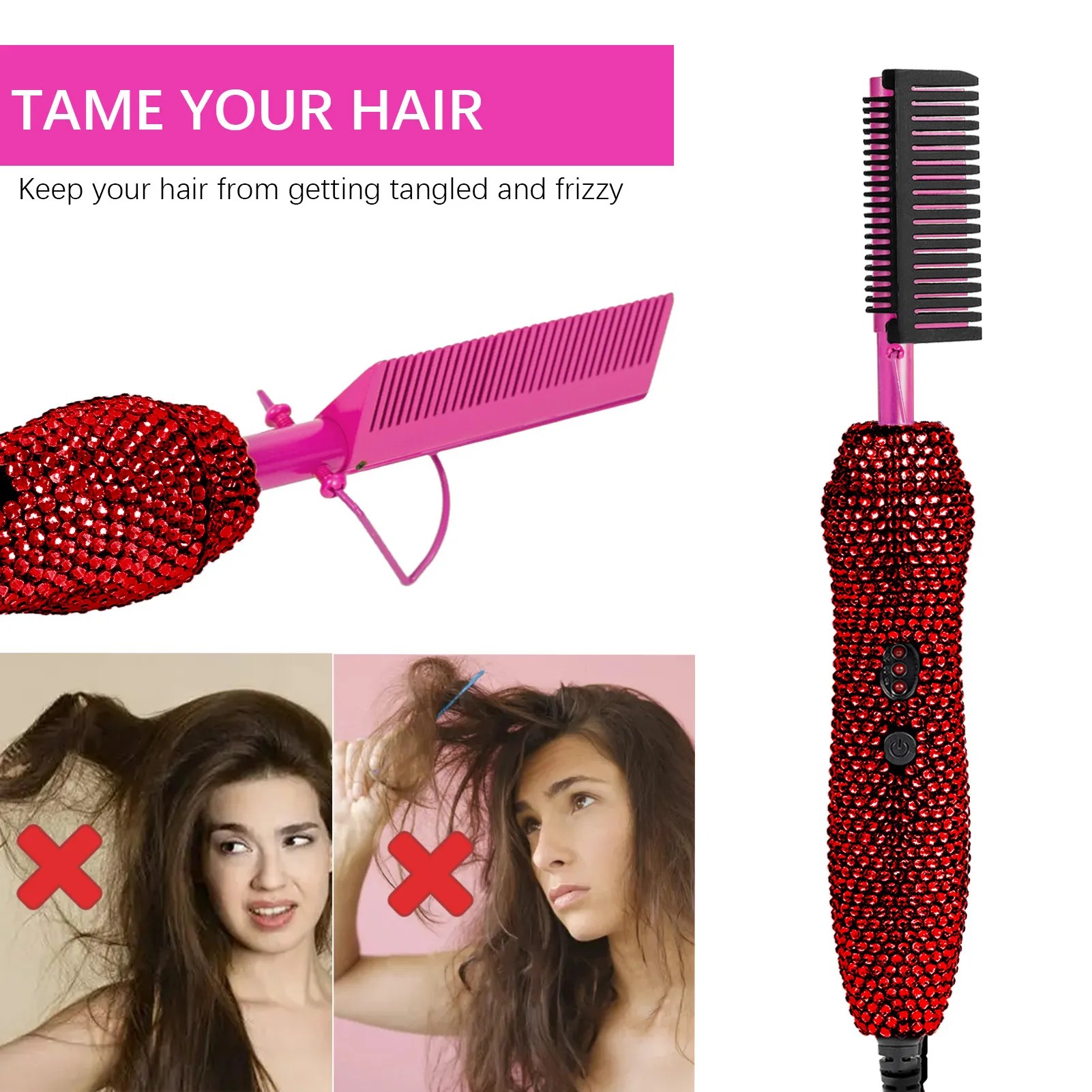 Rose Red Diamond Hot Comb 450?F Adjustable Heat