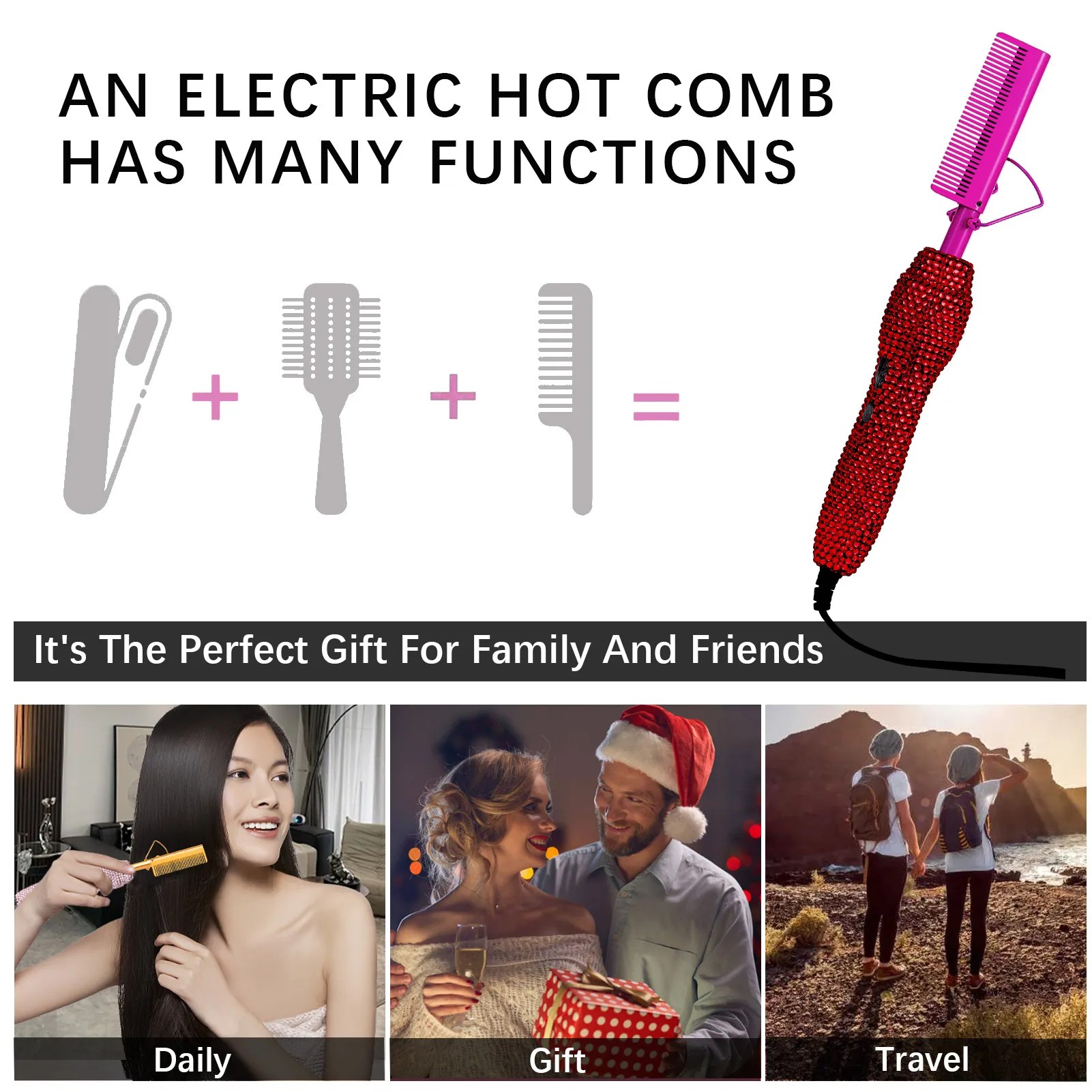 Rose Red Diamond Hot Comb 450?F Adjustable Heat