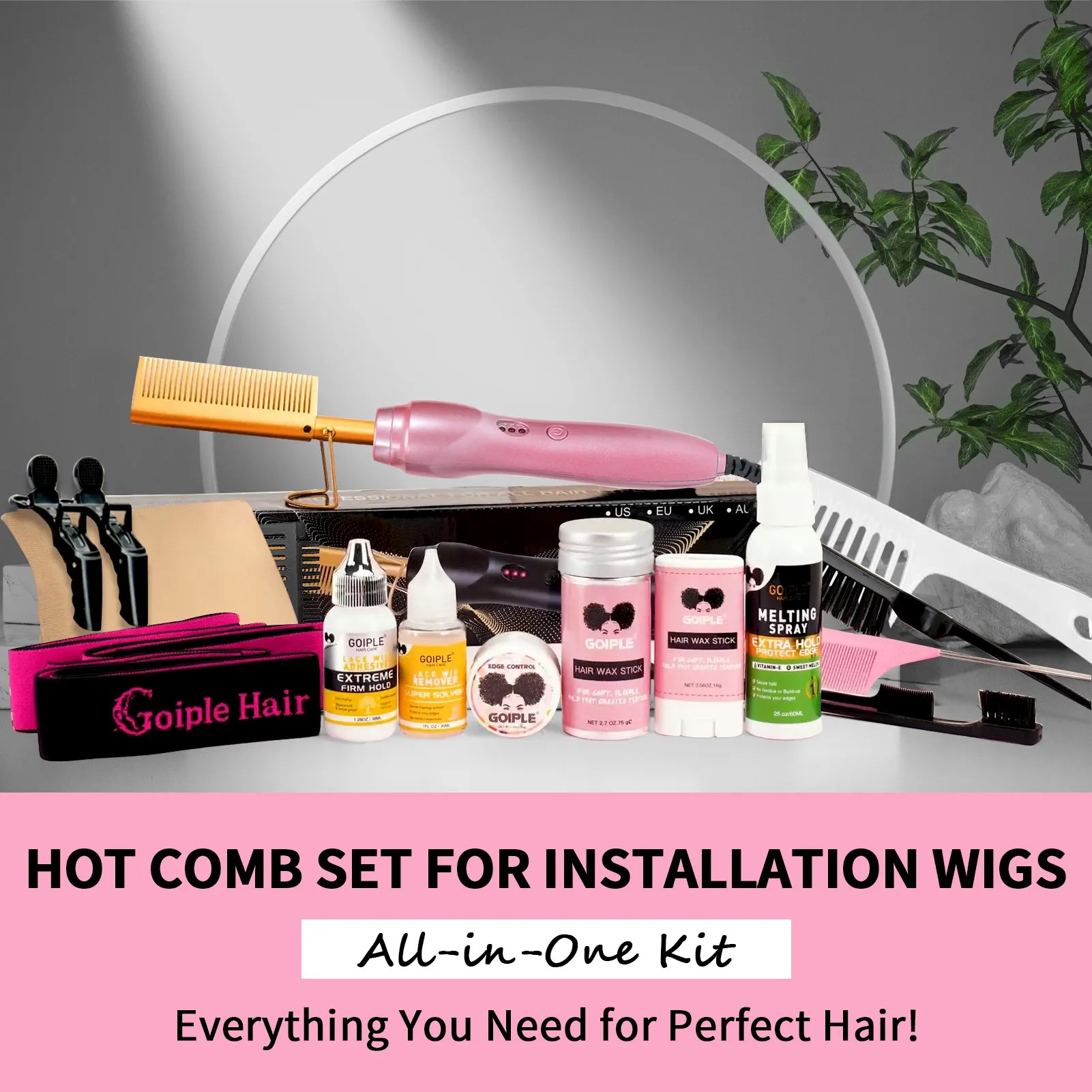 19 counts Electric Hot Comb Hair Straightening Comb(pink)