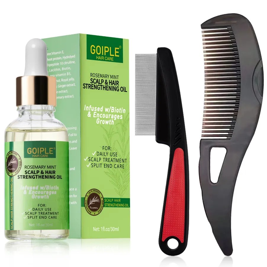 Rosemary Oil for Hair Growth & Stainless Steel Fine Tooth Comb