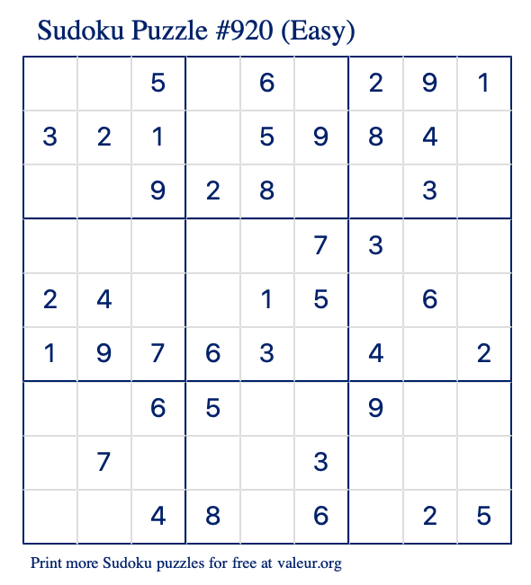 free printable easy sudoku with the answer 920