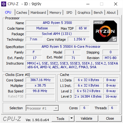 Amd Ryzen 7 5700G . AMD Ryzen 5 3500 @ 3867.16 MHz - CPU-Z VALIDATOR