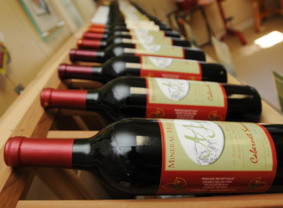Wine racks at Mineral Hills Winery at Godards Red Hen Farm in Florence.Carol Lollis | Daily Hampshire Gazette