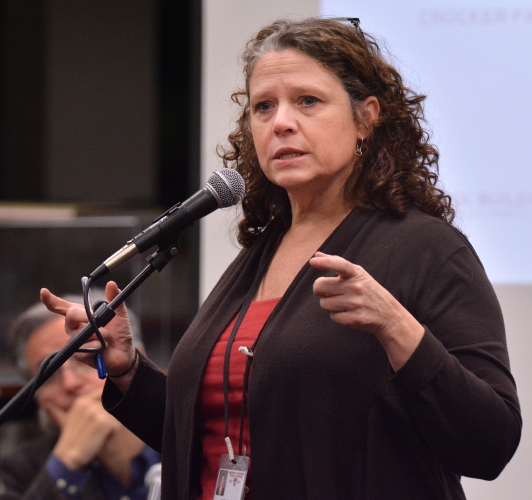 Amherst School Superintendent Maria Geryk speaks during the fourth forum on reconfiguring the Amherst elementary schools. Jerrey Roberts Photo.