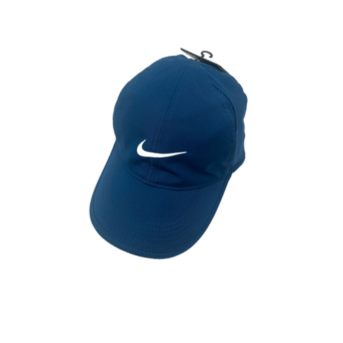 Blue cap with white logo on front.