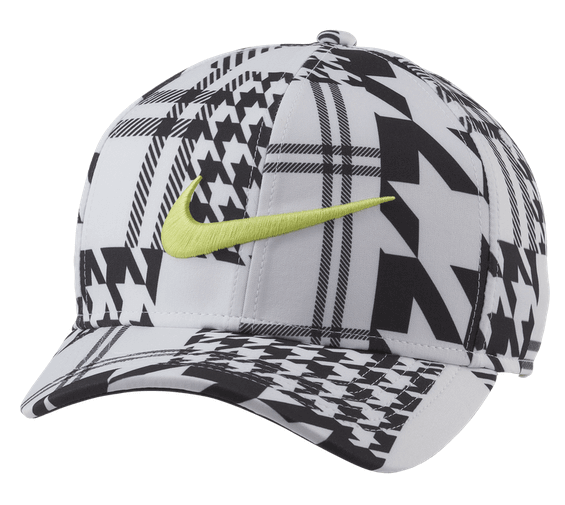 Black and white patterned cap with logo.