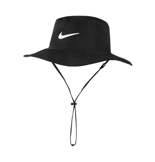 Black wide-brimmed hat with white logo.