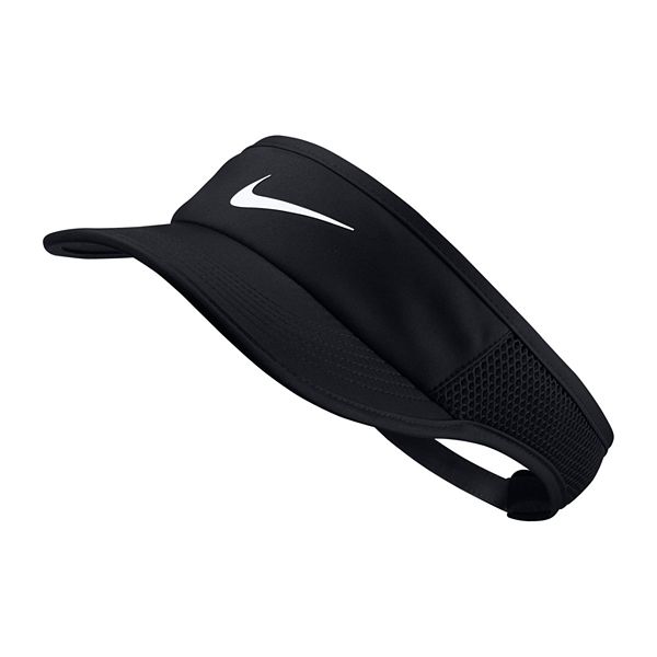 Black sports visor with white logo.