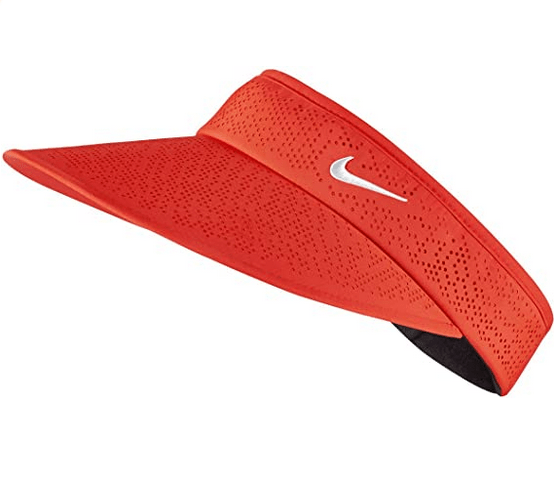 Red sports visor with Nike logo.