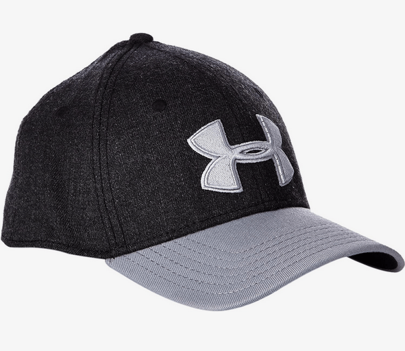 Black and gray cap with logo.