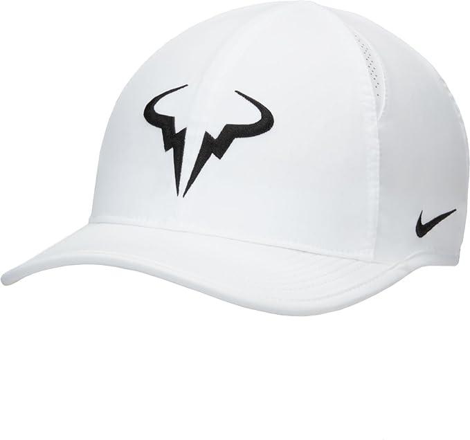 White cap with black bull logo.