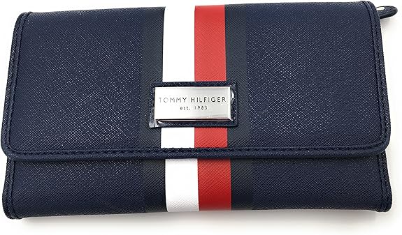 Navy wallet with red and white stripe.