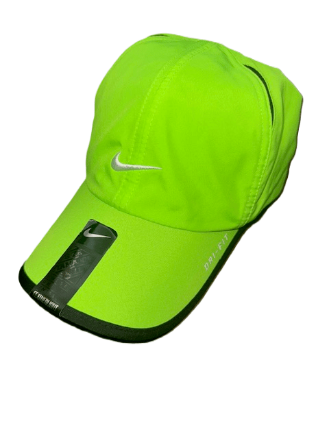 Bright green sports cap with logo.