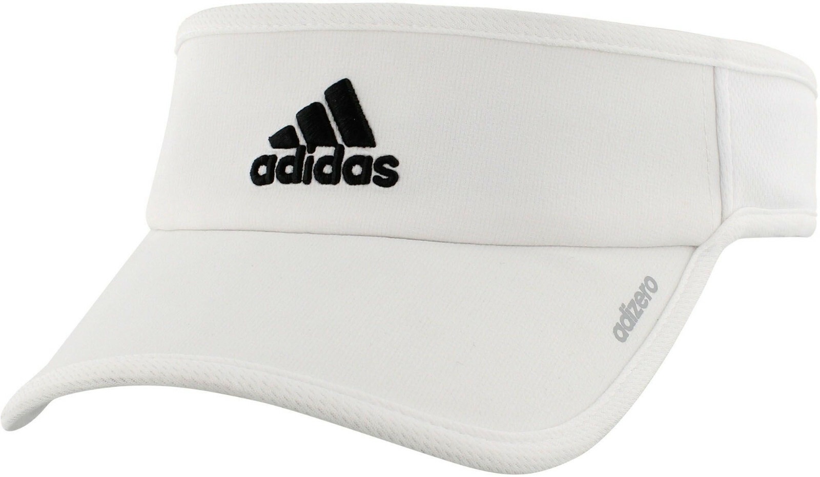 White Adidas visor with black logo.