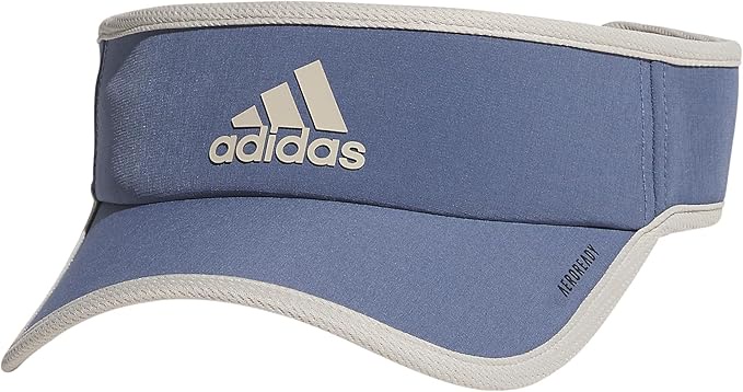 Blue Adidas visor with white trim.