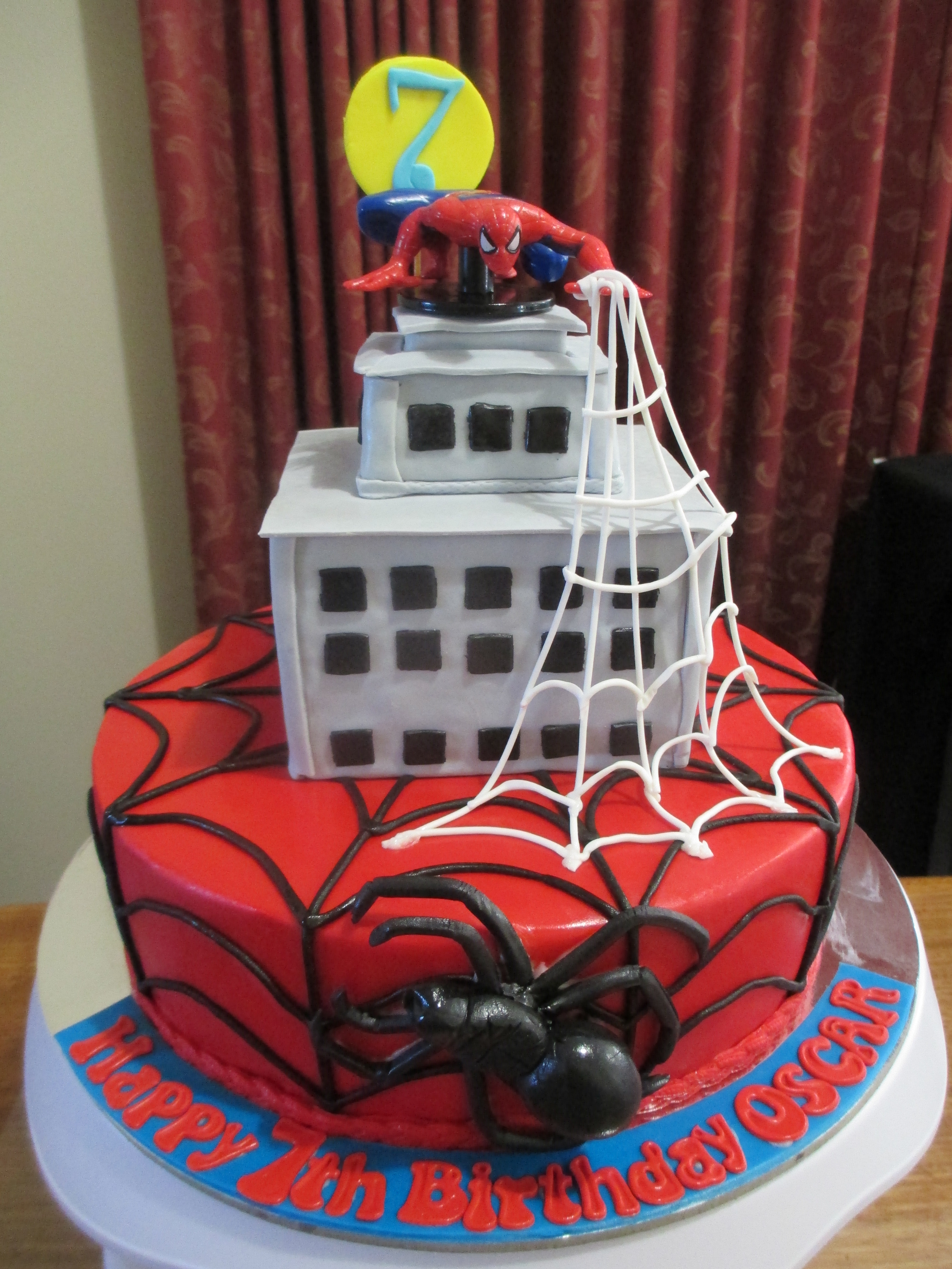 spiderman on building cake