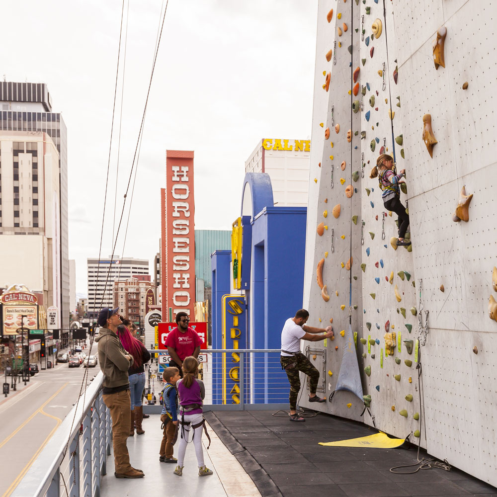 Climbing at the Whitney Peak Hotel in Reno for Lilia's birthday