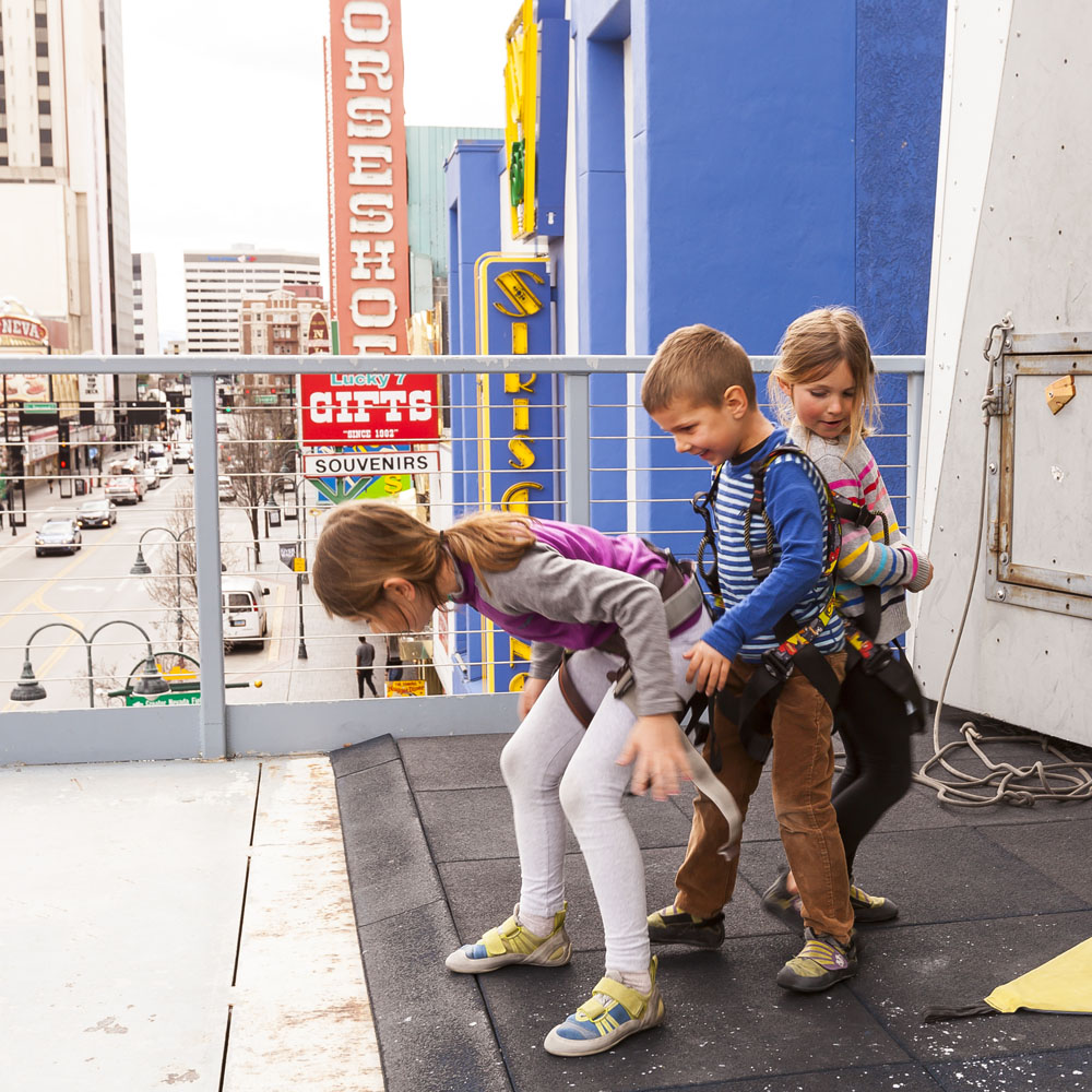 Climbing at the Whitney Peak Hotel in Reno for Lilia's birthday
