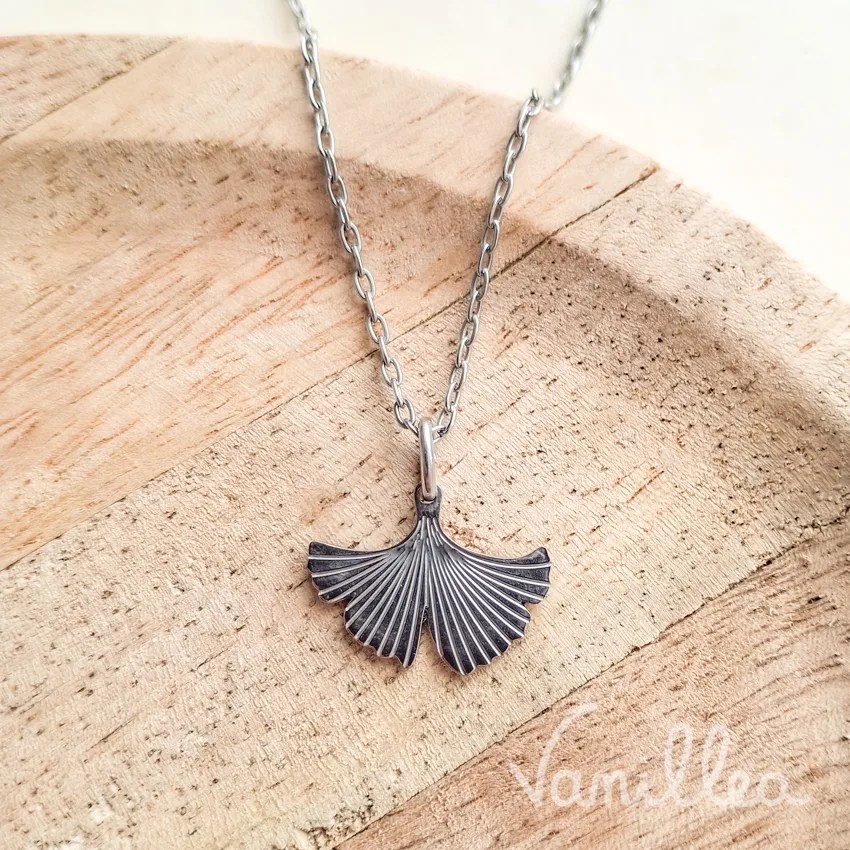 Collier ginkgo argent minimaliste