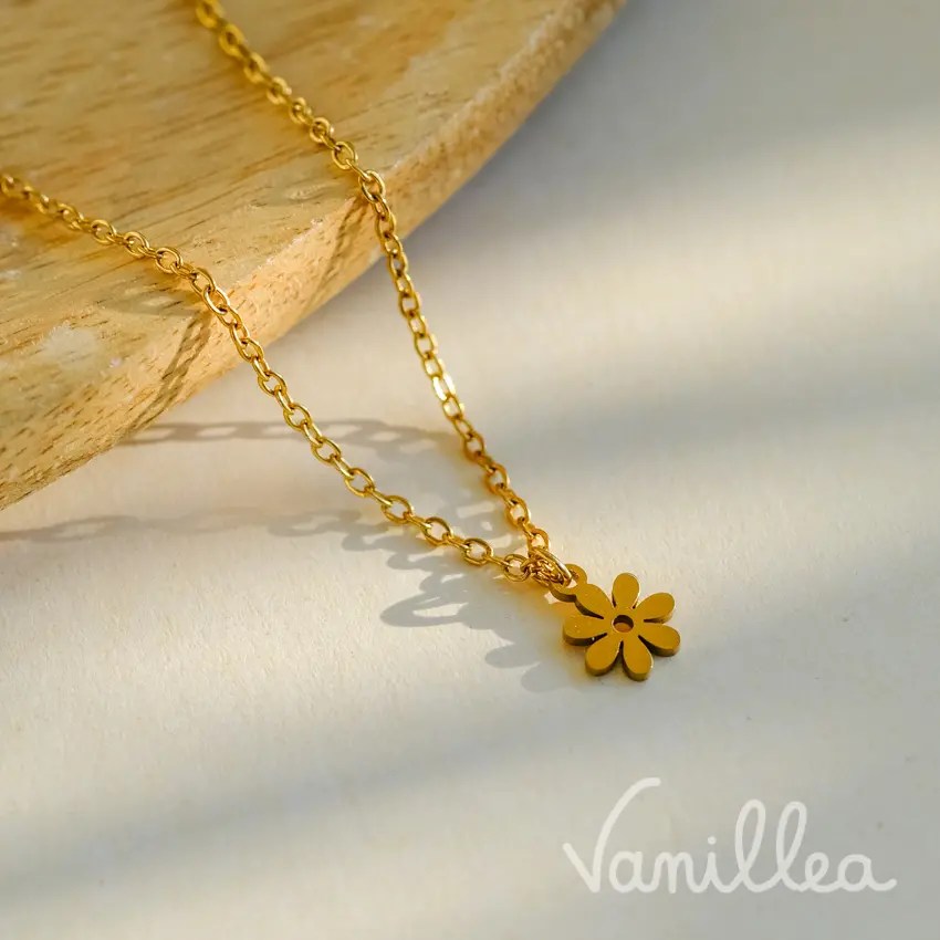 Collier petite fleur en acier inoxydable nature