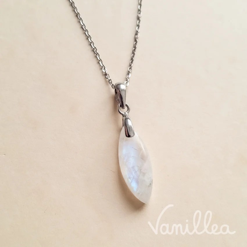 Collier pierre de lune acier inoxydable argenté minimaliste
