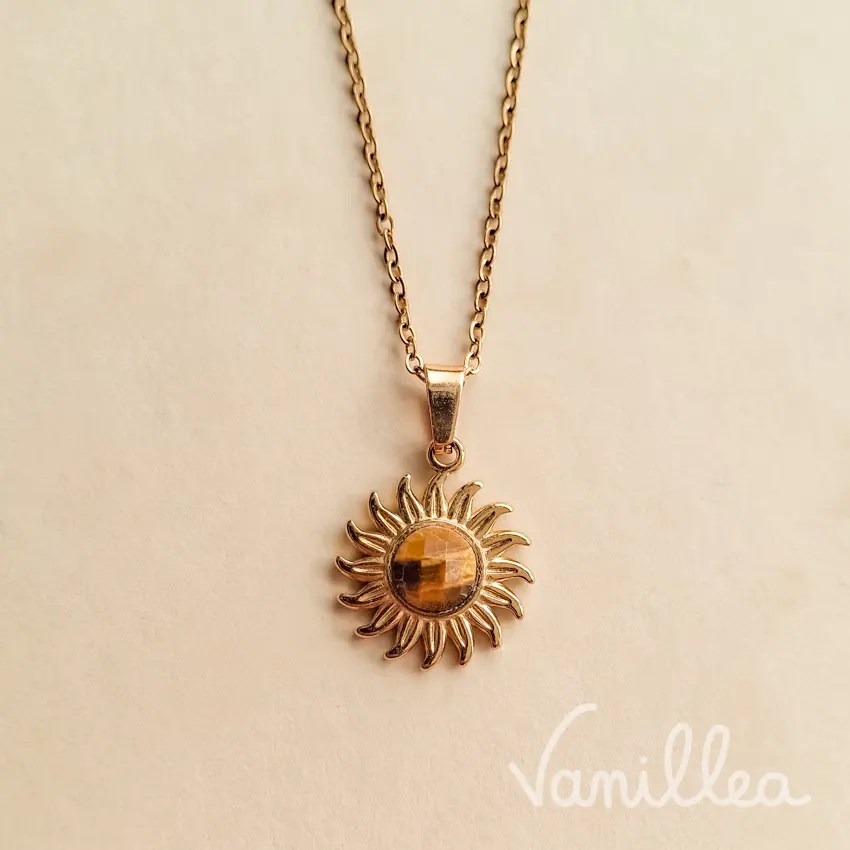 Collier soleil œil de tigre doré avec pierre naturelle