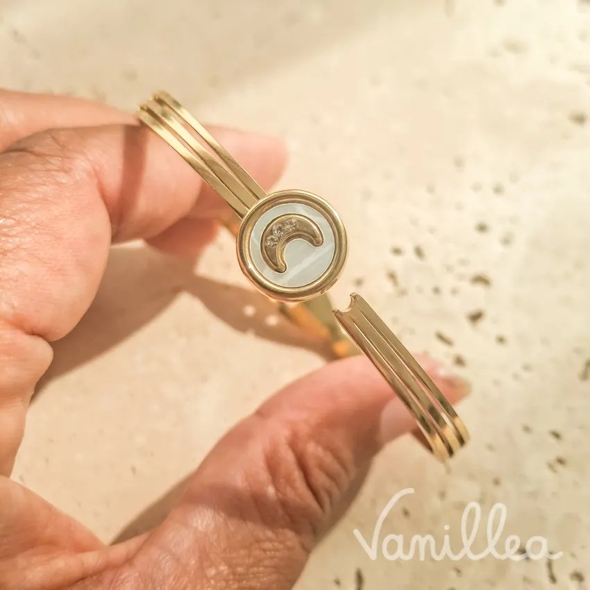 Bracelet lune nacre en acier inoxydable doré
