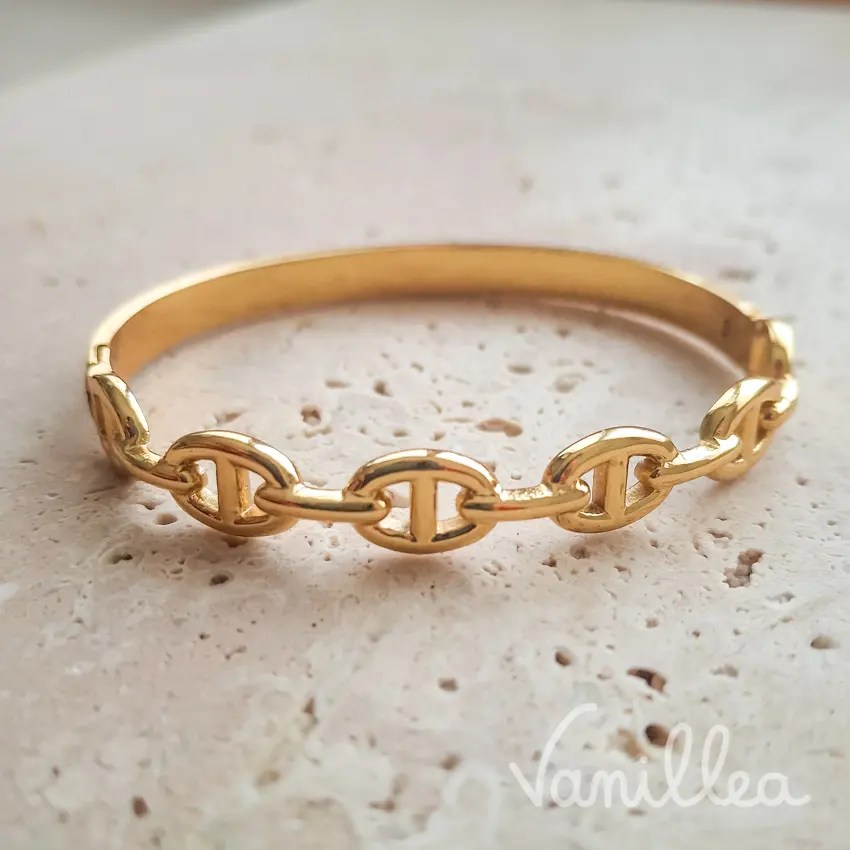 Bracelet jonc doré femme avec maillons marine