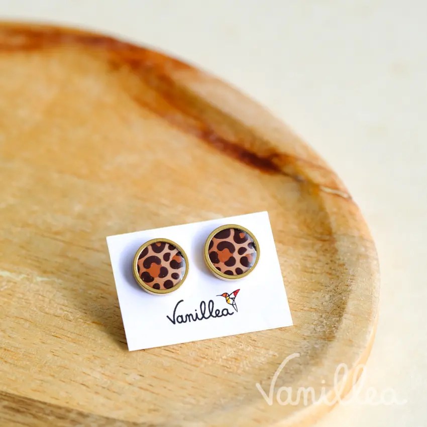 cPuces d'oreilles léopard camel Motif Kruger en acier inoxydable