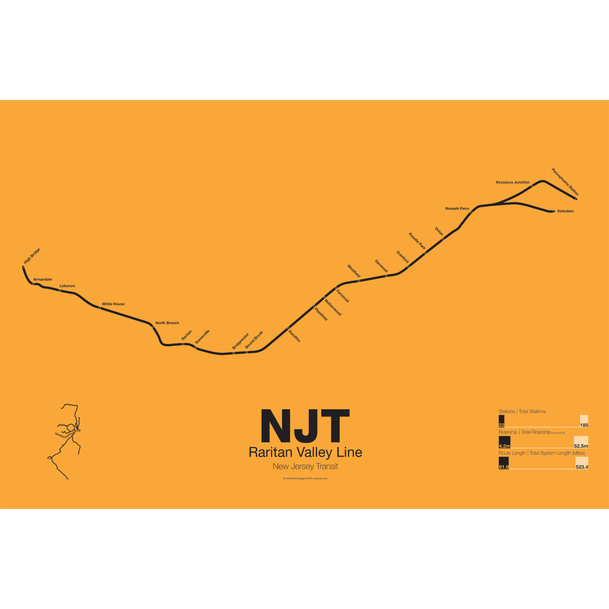 NJT Raritan Valley Line Poster vanmaps