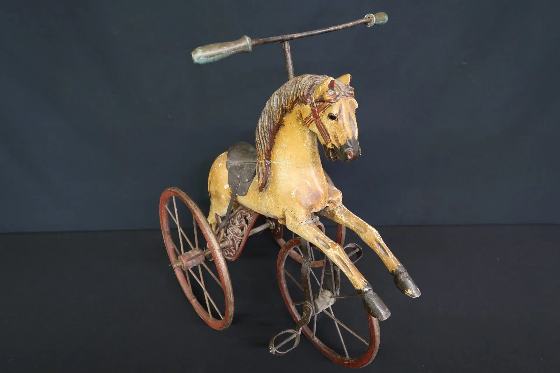 Lot 10: Late 1800's Hand Carved Horse Tricycle - Van Metre Auction