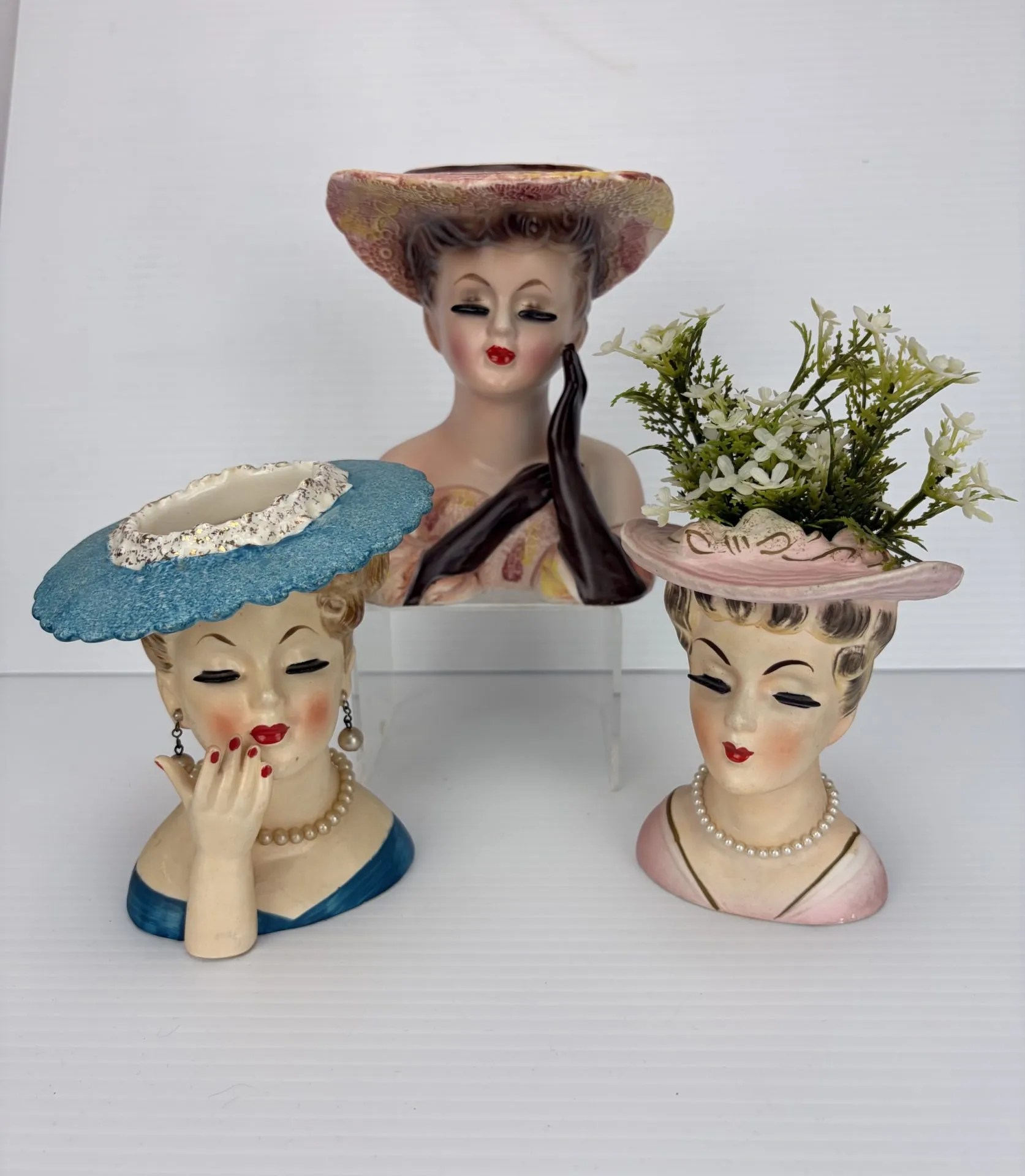 Lot 75:  Perfect Ladies Head Vase Trio.