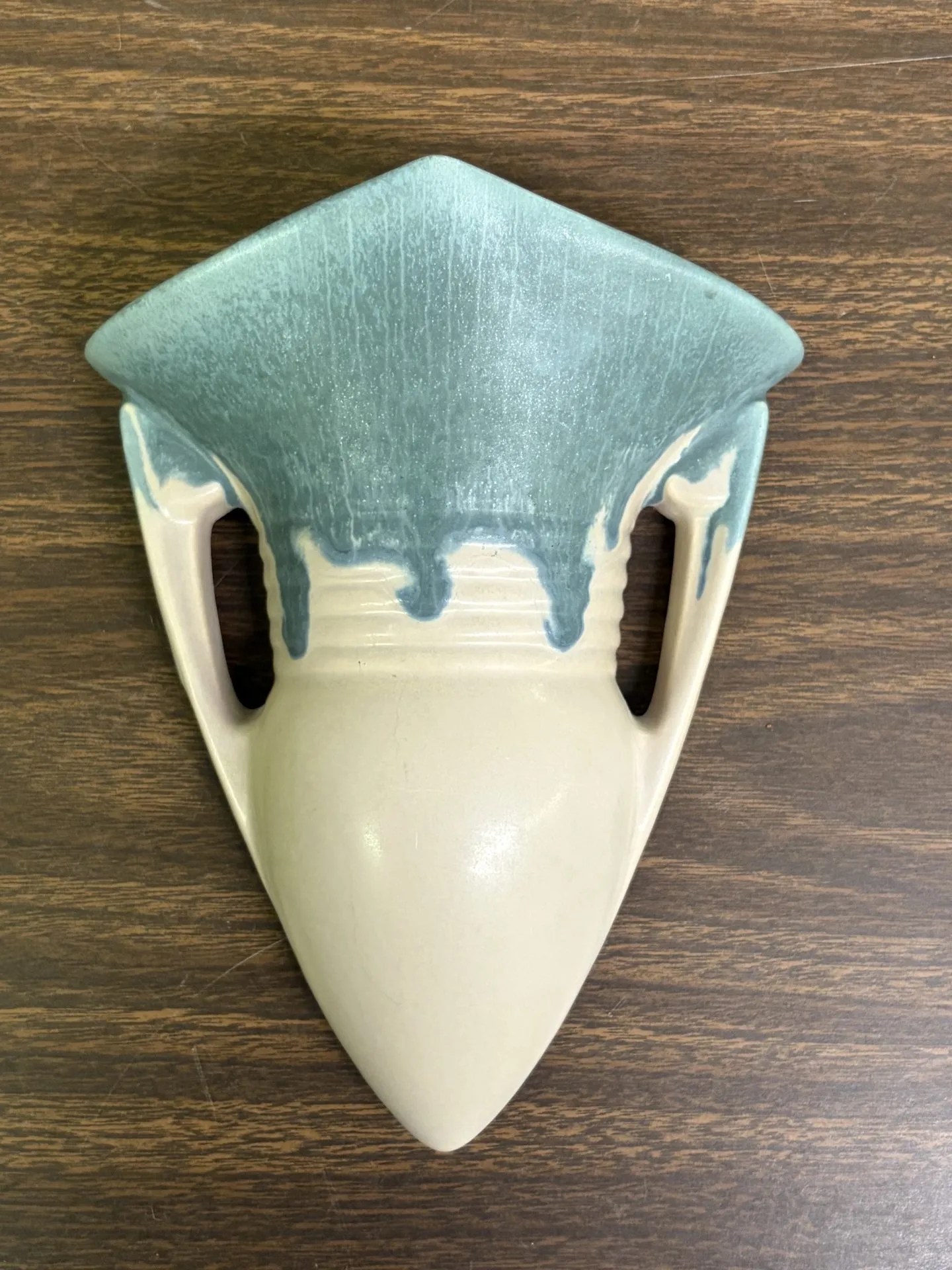 Lot 80:  Beautiful Roseville Carnelian Drip Glaze Wall Pocket Vase.