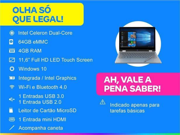 Notebook Positivo Duo C464C Intel Celeron Dual - Core 4GB 64GB Touch Screen 11,6”Full HD Windows 10 - Imagem 2