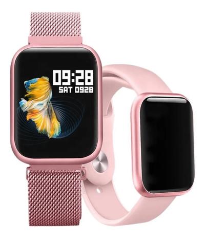 Relógio Smart Watch P80 Rosa C/ Duas Pulseiras Batimento Cardíaco DAFIT