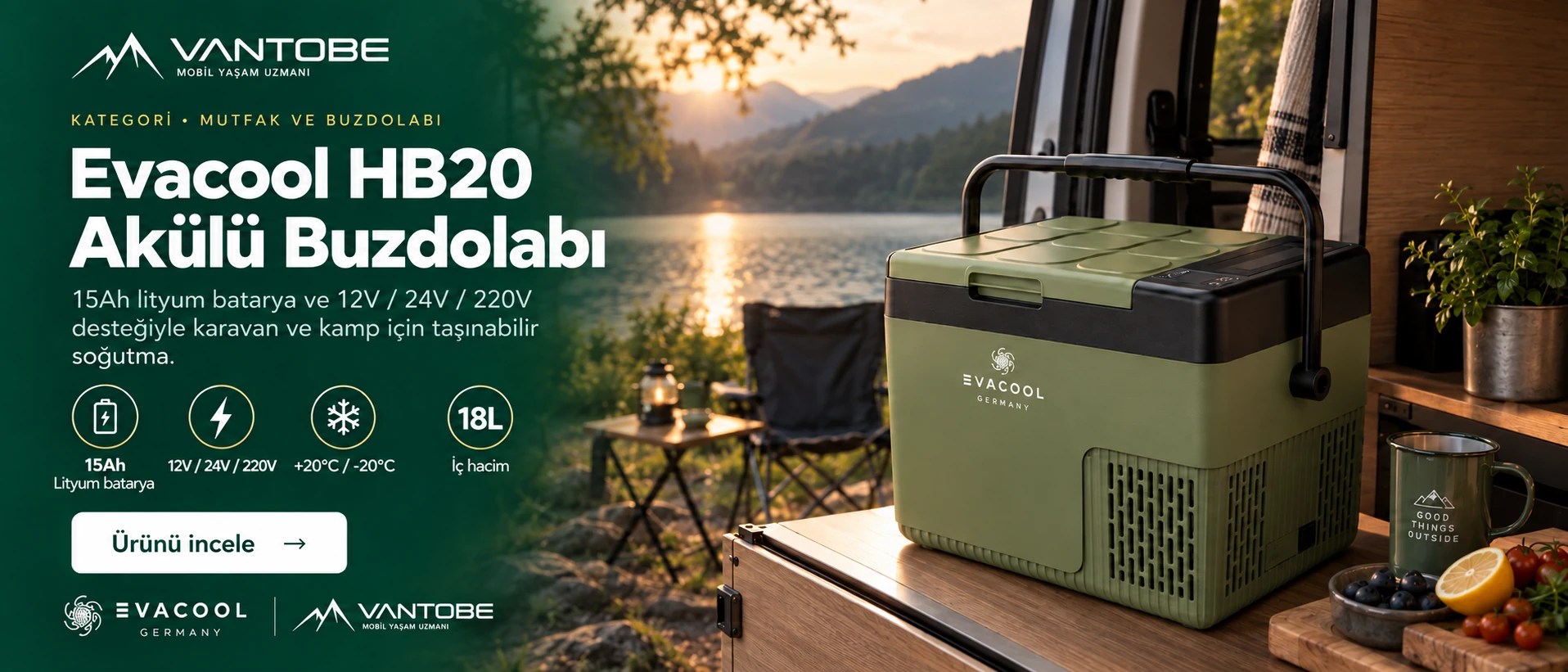 Evacool HB20 akülü buzdolabı. Ürünü incele.