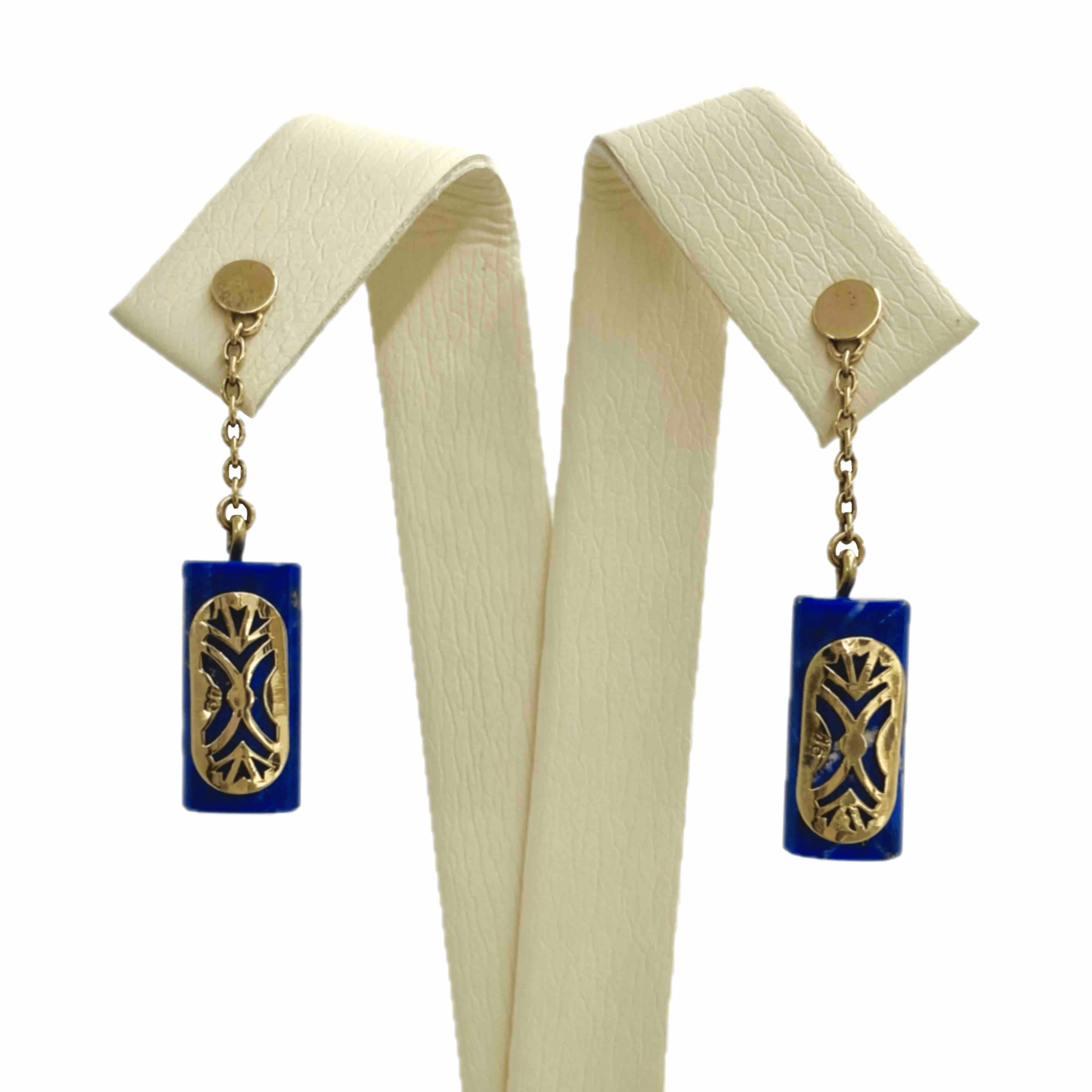 Dance Shield Female Drop Earring, 9K Gold & Lapis Lazulis, Small