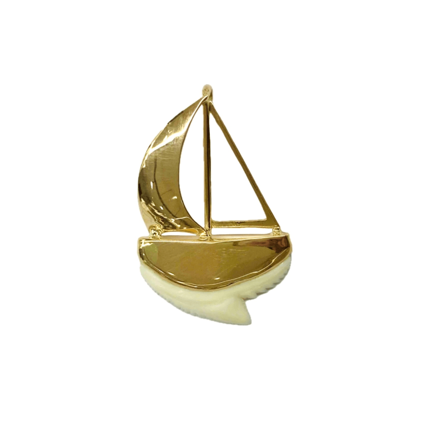 Shark Tooth Sailing Boat Pendant, 9K Gold, Small