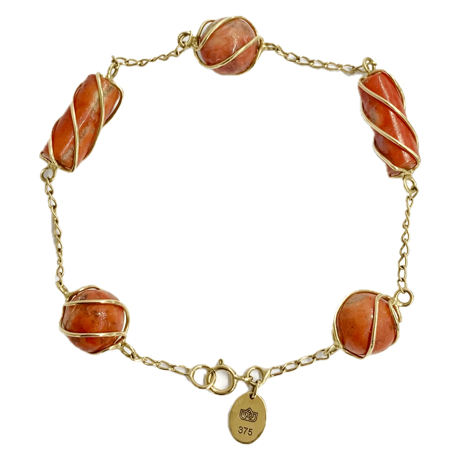 Red Coral Bracelet, 9K Gold