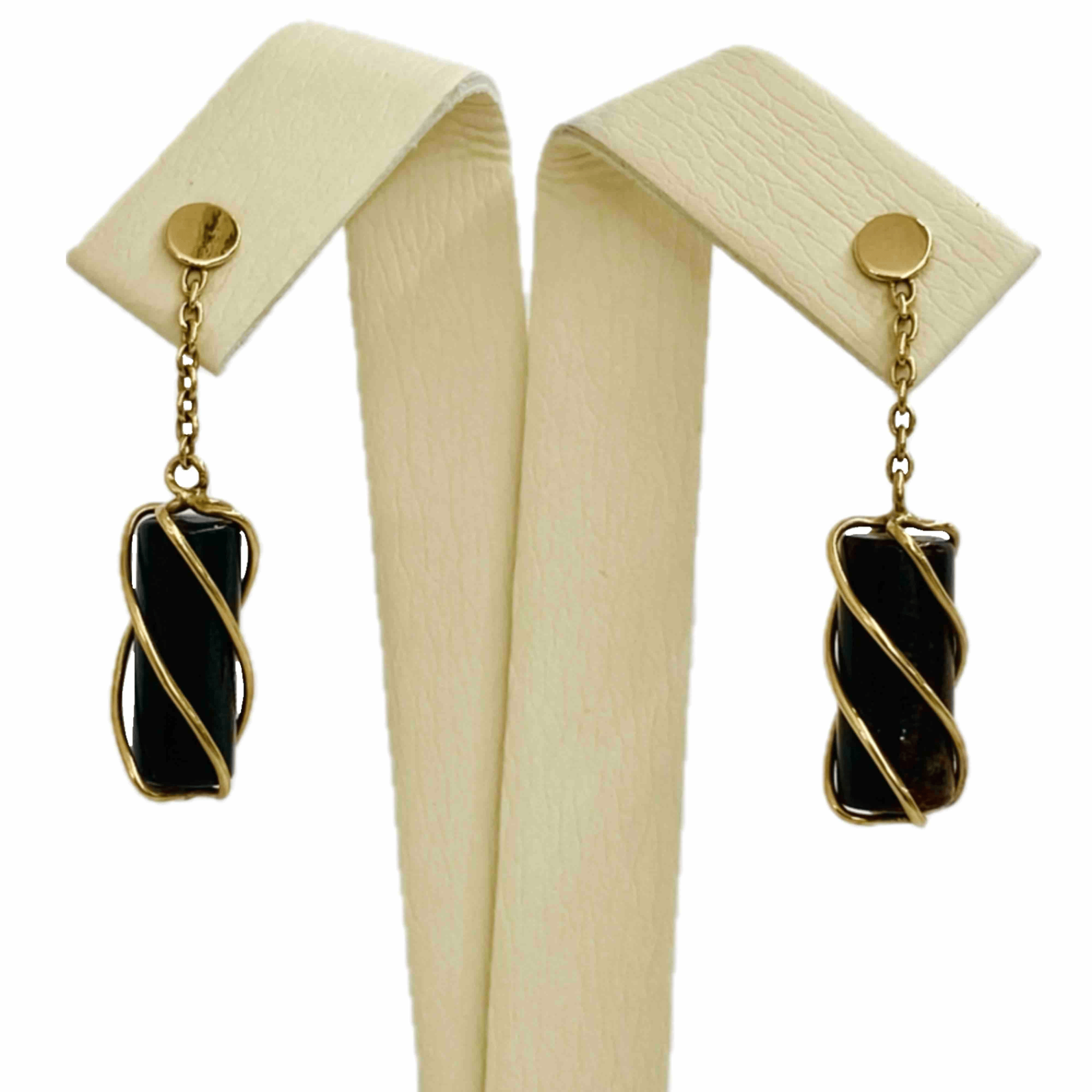 Black Coral Drop Earring, 9K Gold