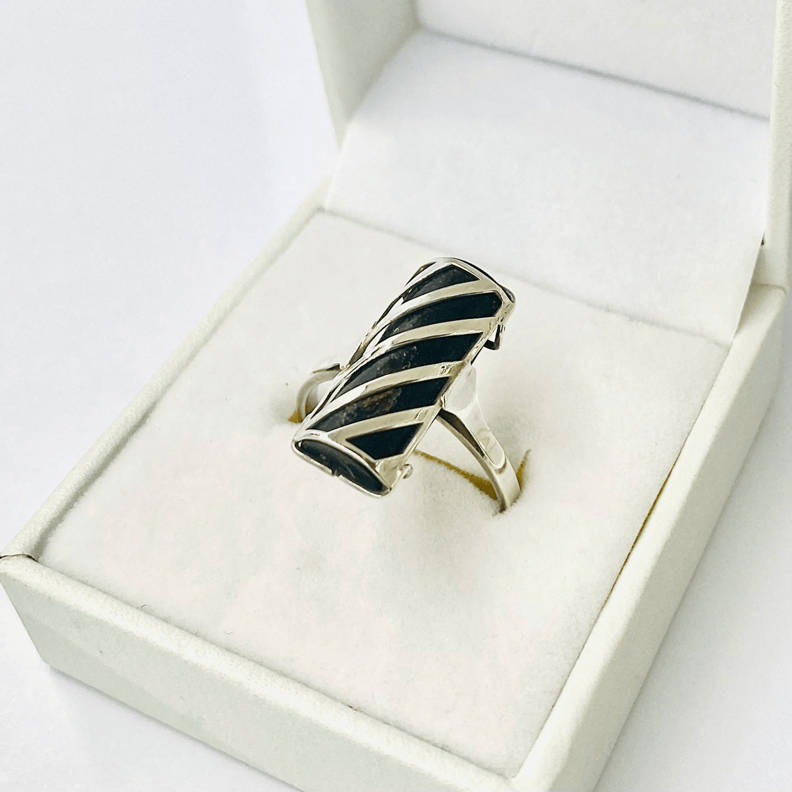 Black Coral Ring, Sterling Silver