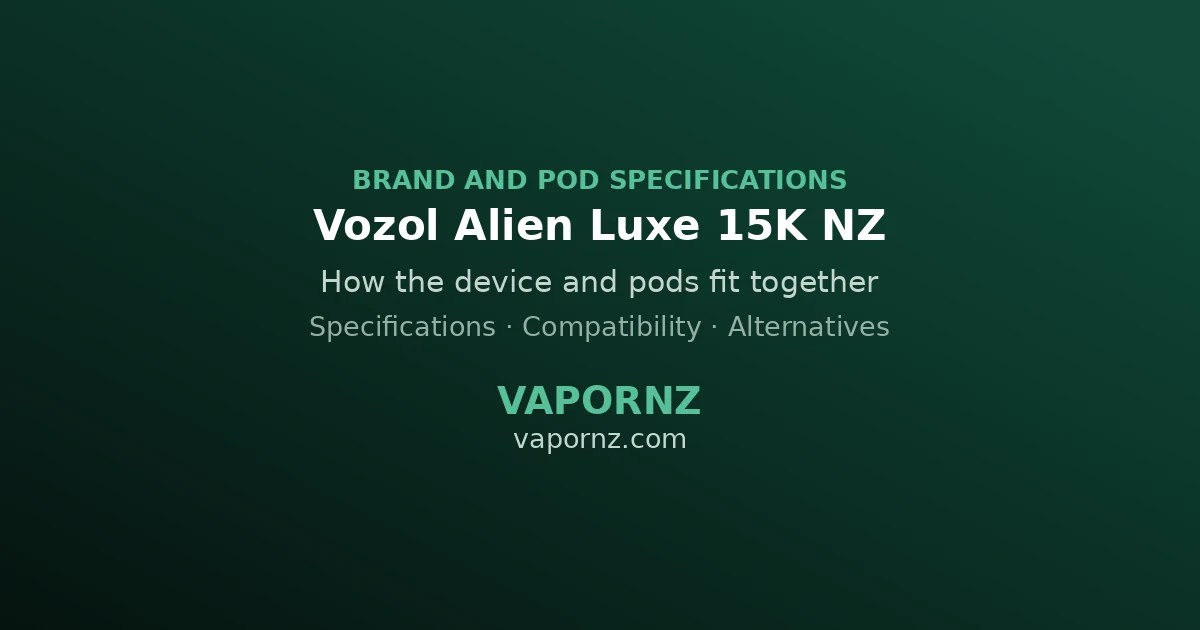 Cover card for the VAPORNZ guide to the Vozol Alien Luxe 15K device and pre-filled replacement pods in New Zealand