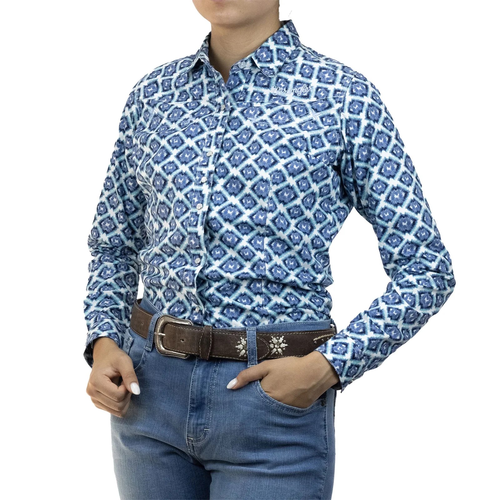 BLUSA VAQUERA MUJER WRANGLER SLIM FIT MANGA LARGA 403 AZUL