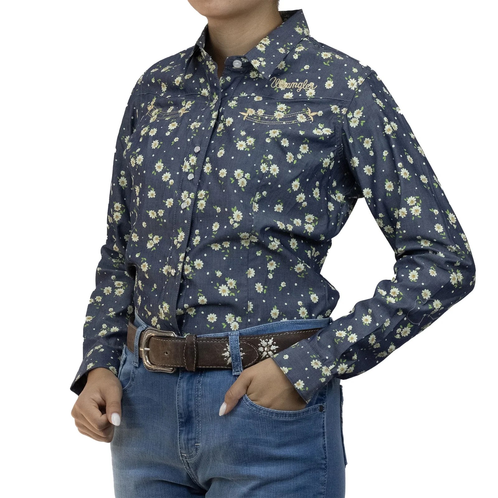 BLUSA VAQUERA MUJER WRANGLER SLIM FIT MANGA LARGA 01 GRIS