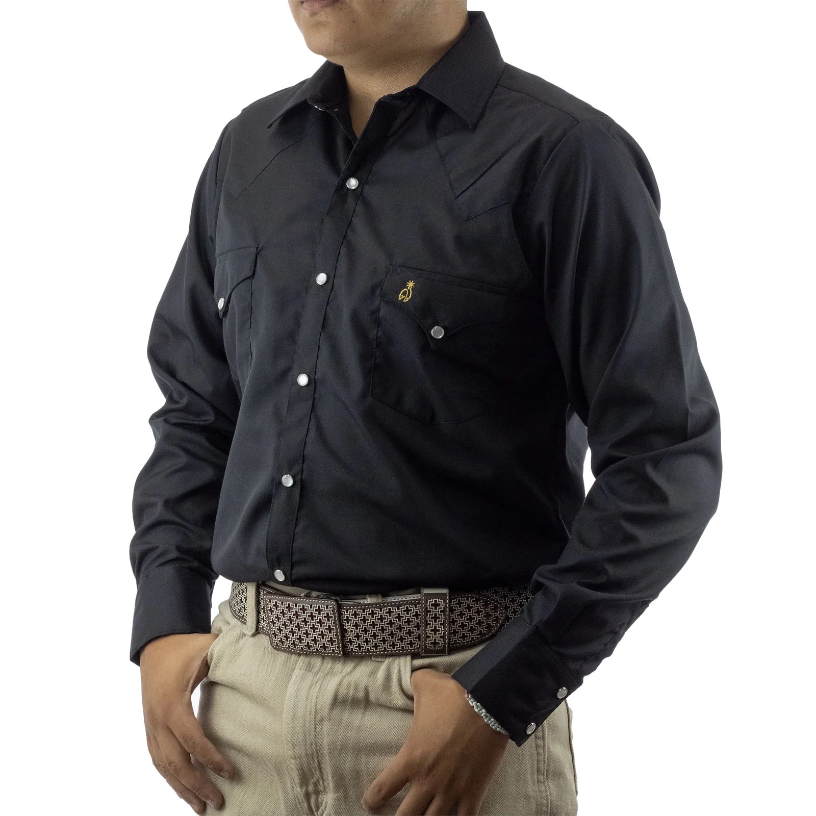 CAMISA ESPUELA DE ORO DE MANGA LARGA CHARRA NEGRO