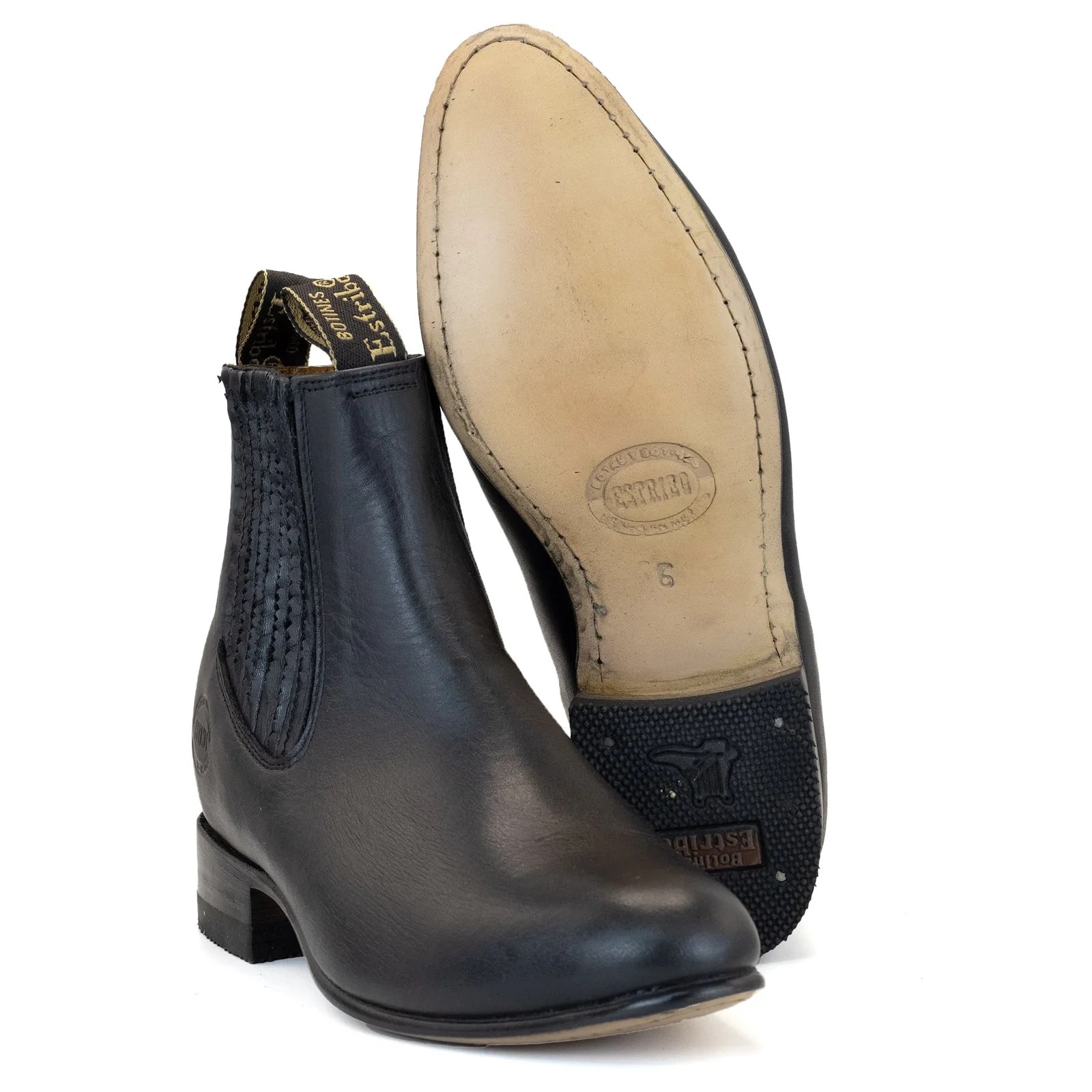 BOTIN ESTRIBO CHARRO SUELA DE CUERO NEGRO