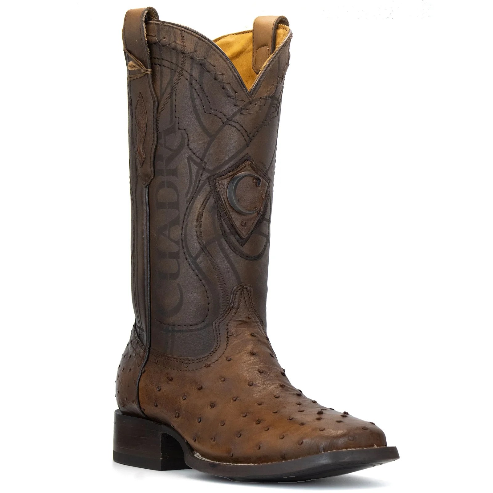 BOTA CUADRA EN PIEL GENUINA DE AVESTRUZ MIEL